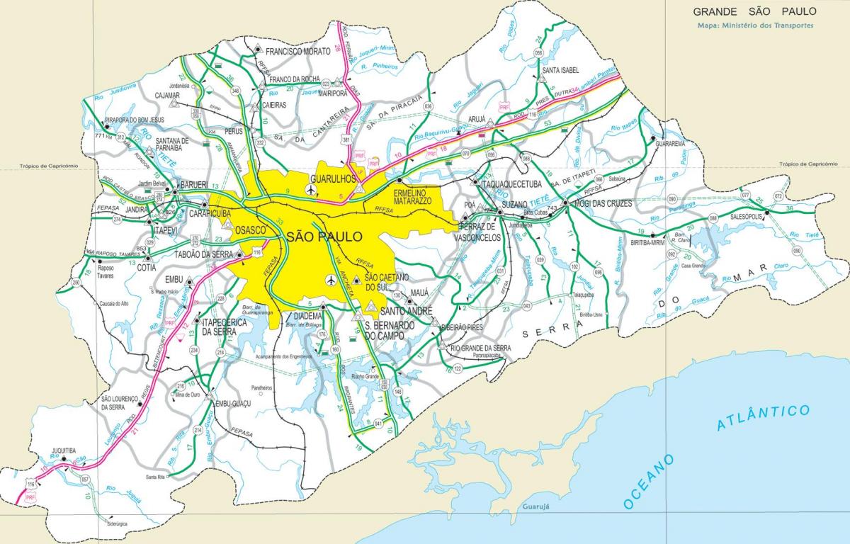 Mapa dálnic okraji São Paulo