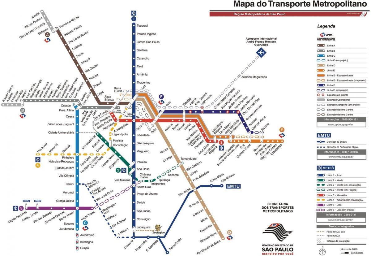 Mapa městské dopravy v São Paulo