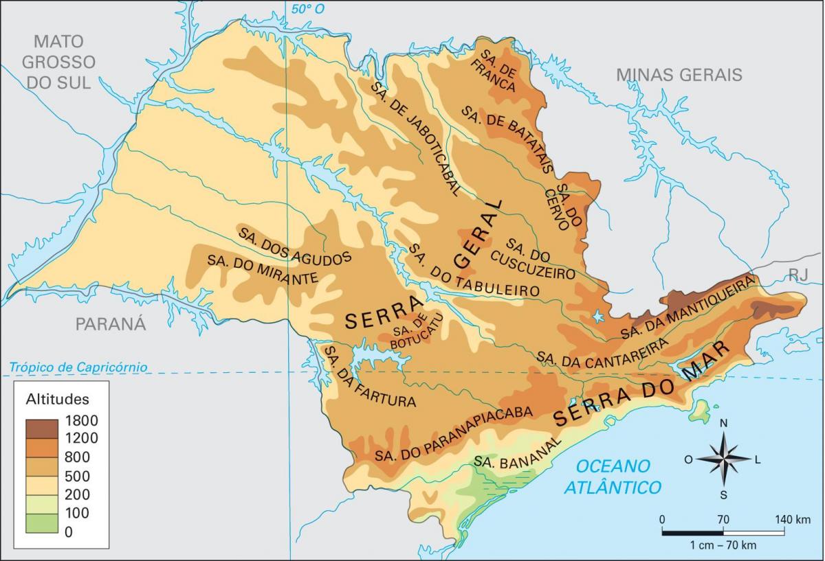 Mapa nadmořské výšky São Paulo