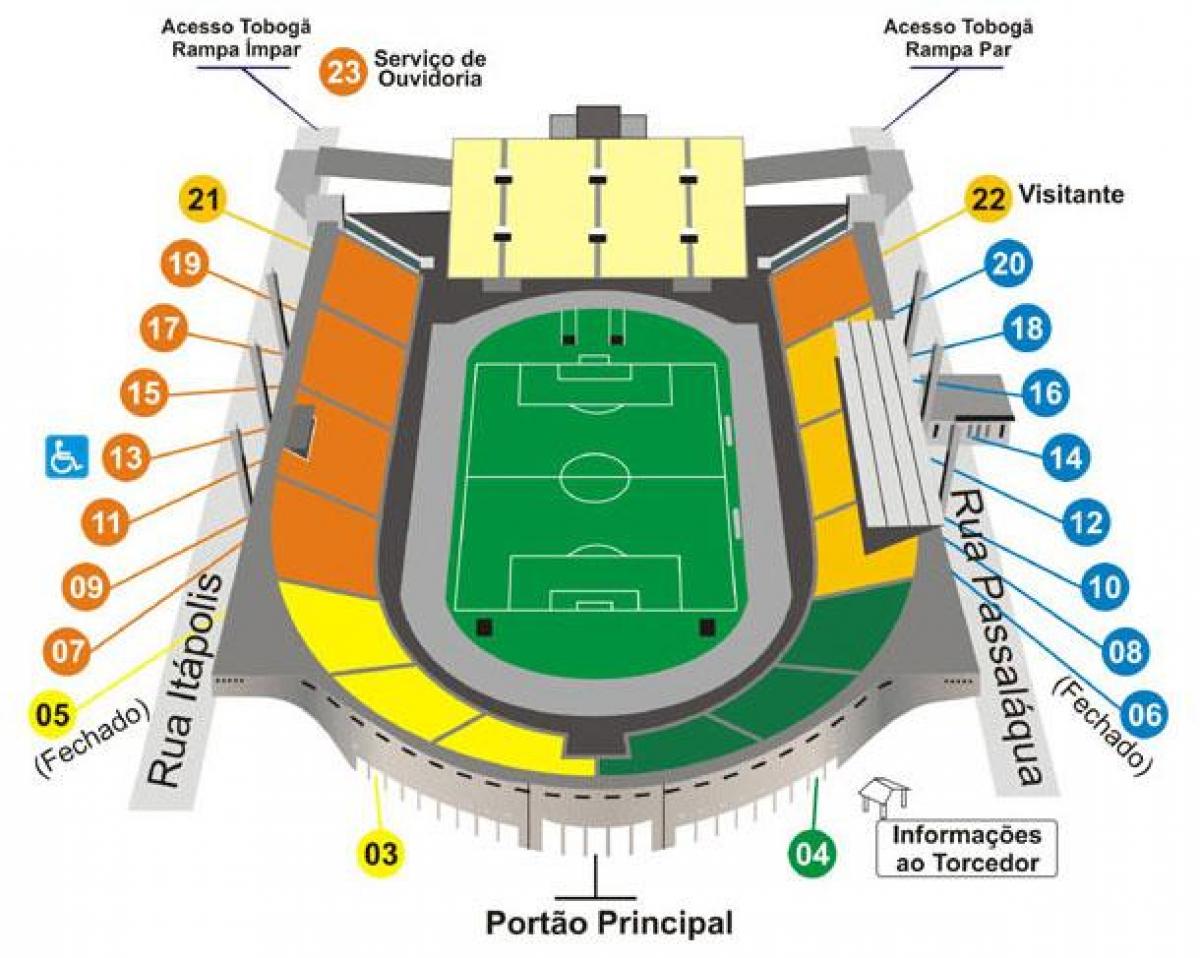 Mapa Pacaembu v Sao Paulo stadionu