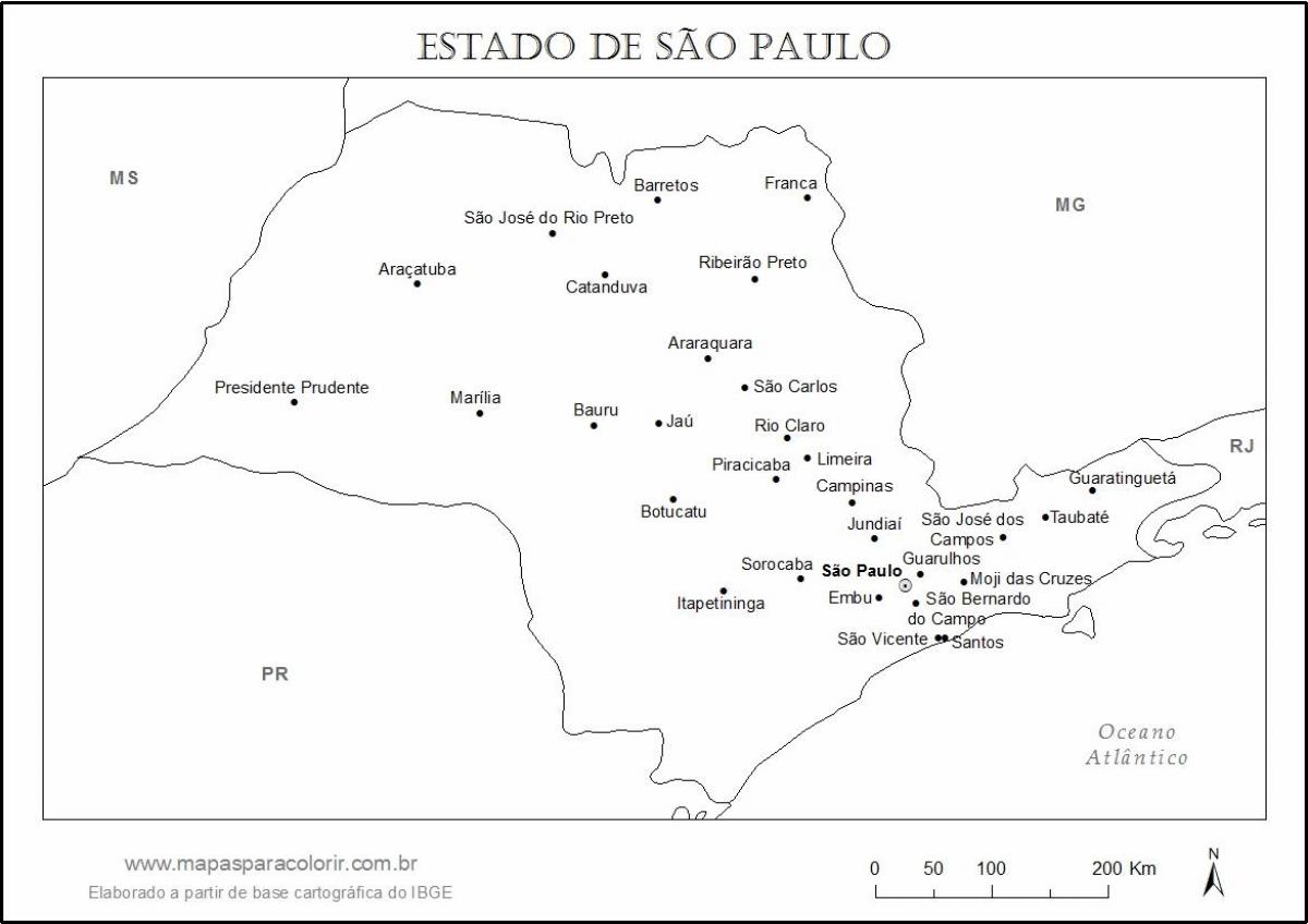Mapa São Paulo panna - hlavní města