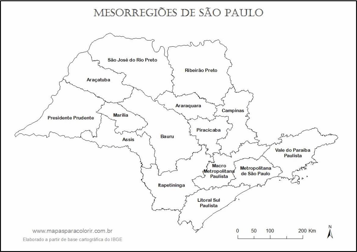 Mapa São Paulo panna - regiony jména