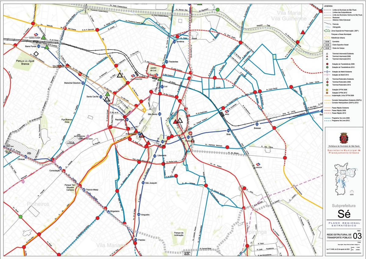 Mapa Sé São Paulo - Veřejné dopravě