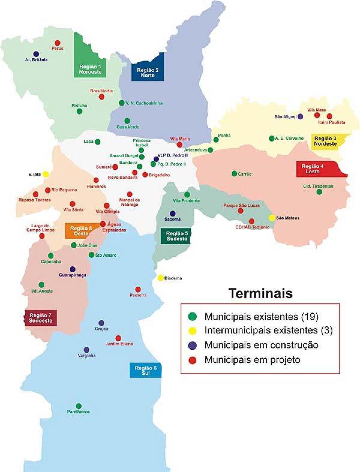 Mapa terminály autobusové São Paulo