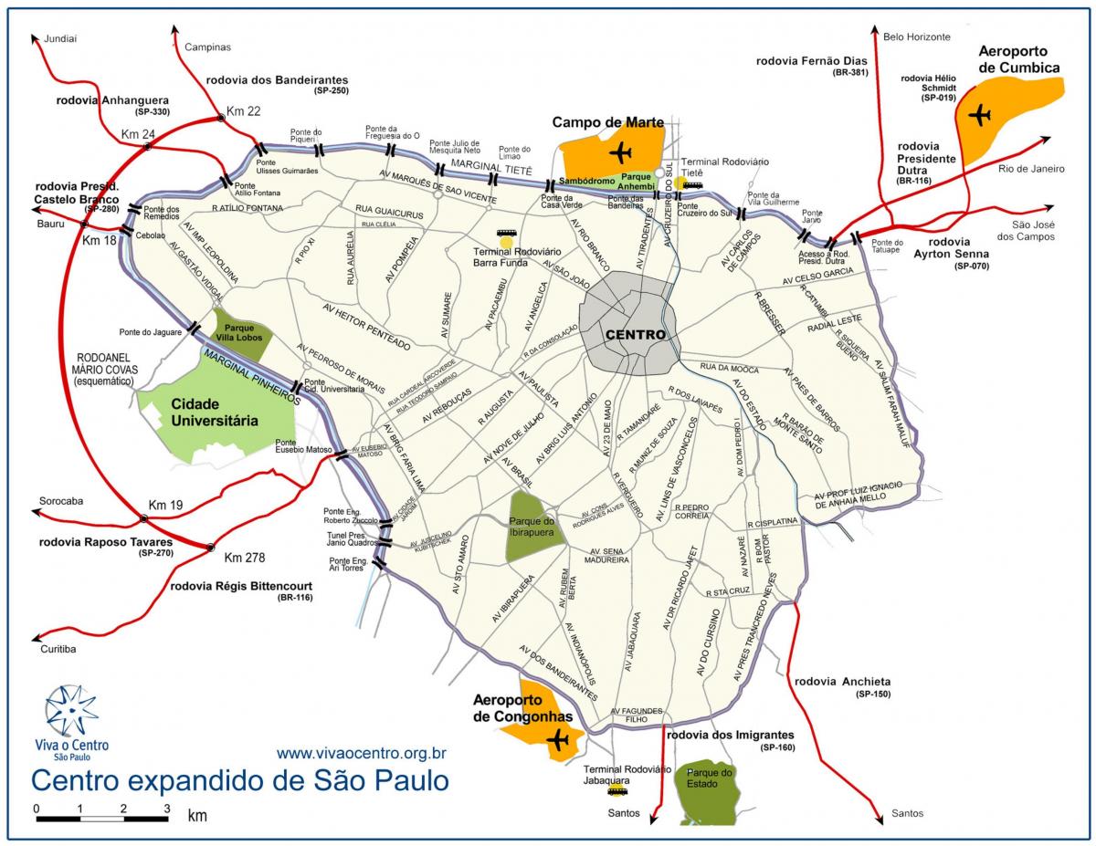 Mapa velké centrum São Paulo