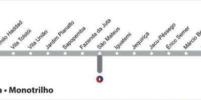 Mapa São Paulo metro - Linka 15 - Stříbrný