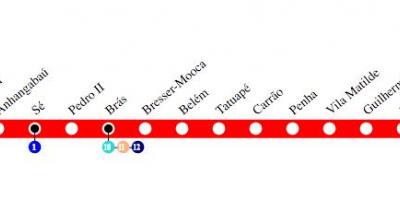 Mapa São Paulo metro - Linka 3 - Červená