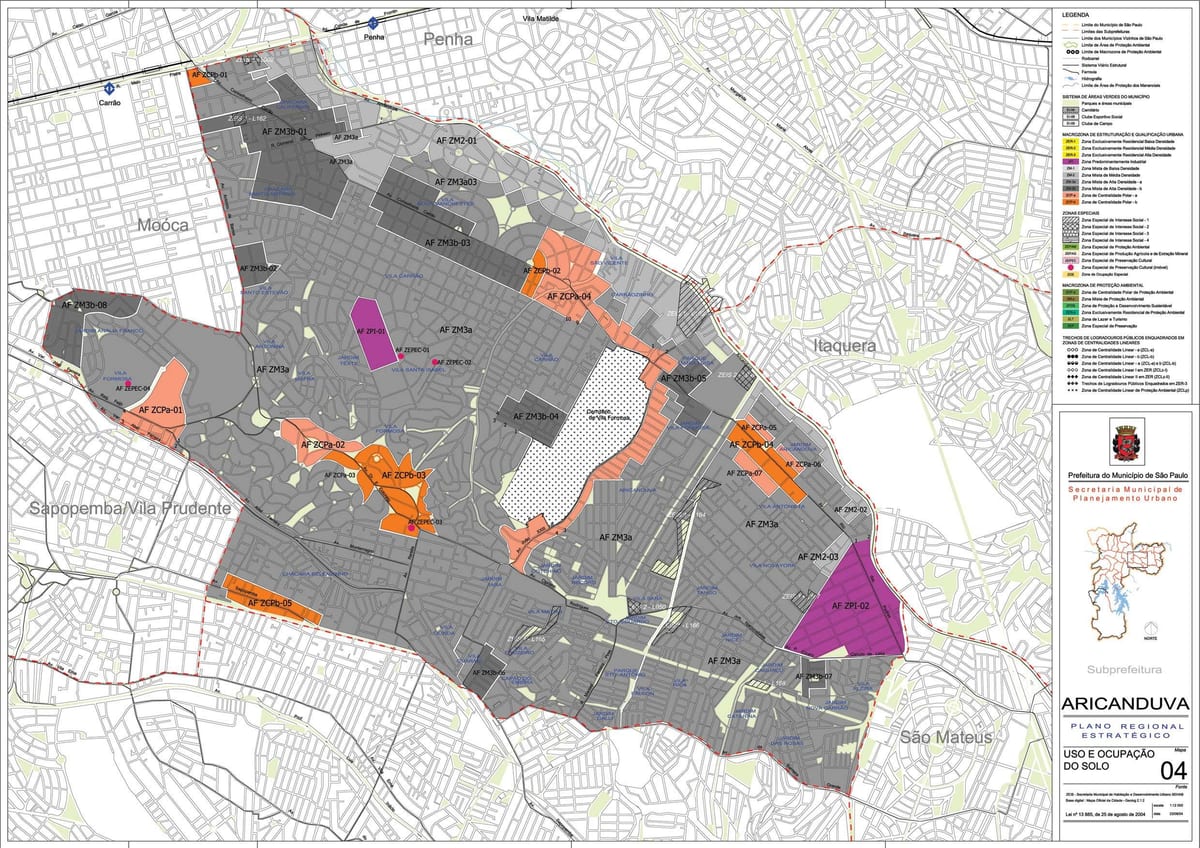 Mapa Aricanduva-Vila Formosa São Paulo - zábor půdy
