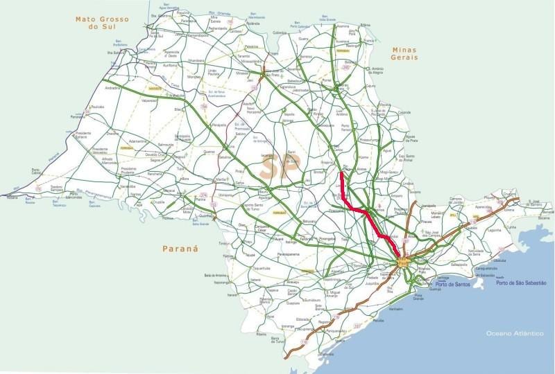 Mapa Bandeirantes dálnice - SP 348