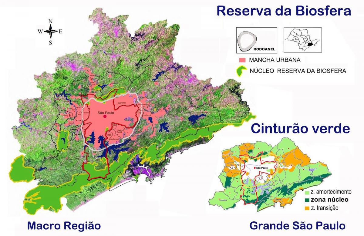 Mapa biosférické rezervace zeleného pásu São Paulo
