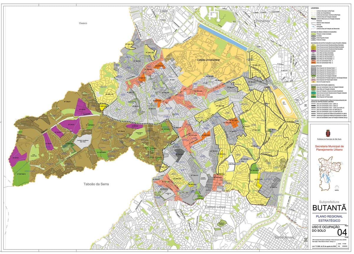 Mapa Butantã São Paulo - zábor půdy