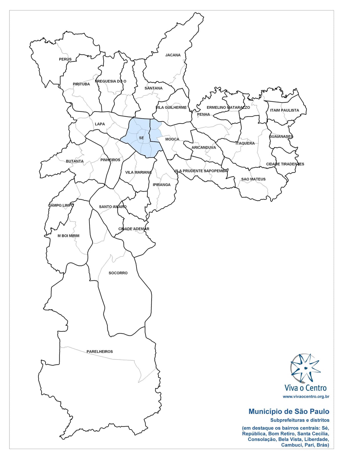 Mapa Střední zóně São Paulo