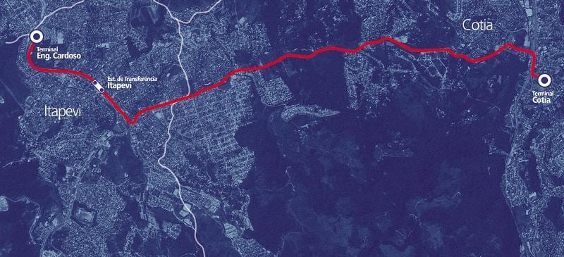 Mapa corredor BRT metropolitano Itapevi-Cotia