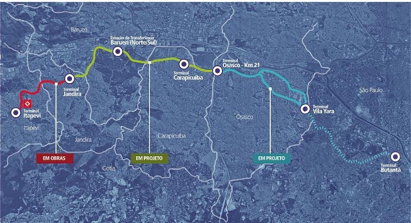 Mapa corredor metropolitano Itapevi