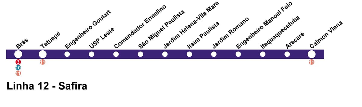 Mapa CPTM São Paulo - Line 12 - Sapphire