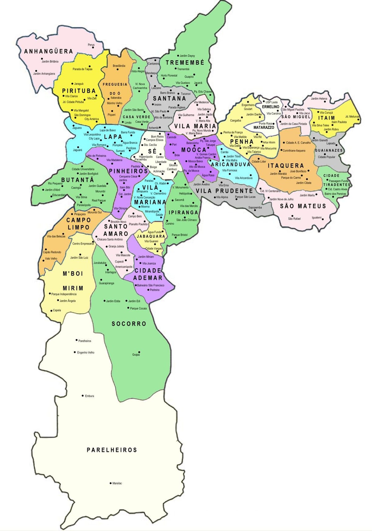 Mapa dílčích prefektur São Paulo