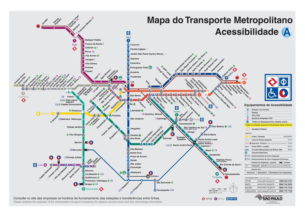Mapa dopravní Sao Paulo - bezbariérový Přístup