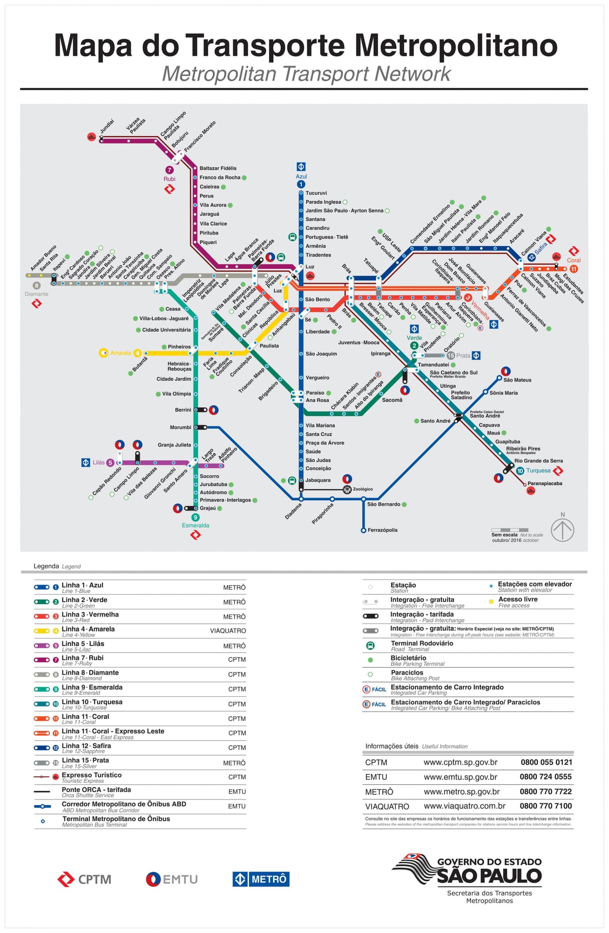 Mapa dopravní São Paulo - EMTU/SP - metro - CPTM
