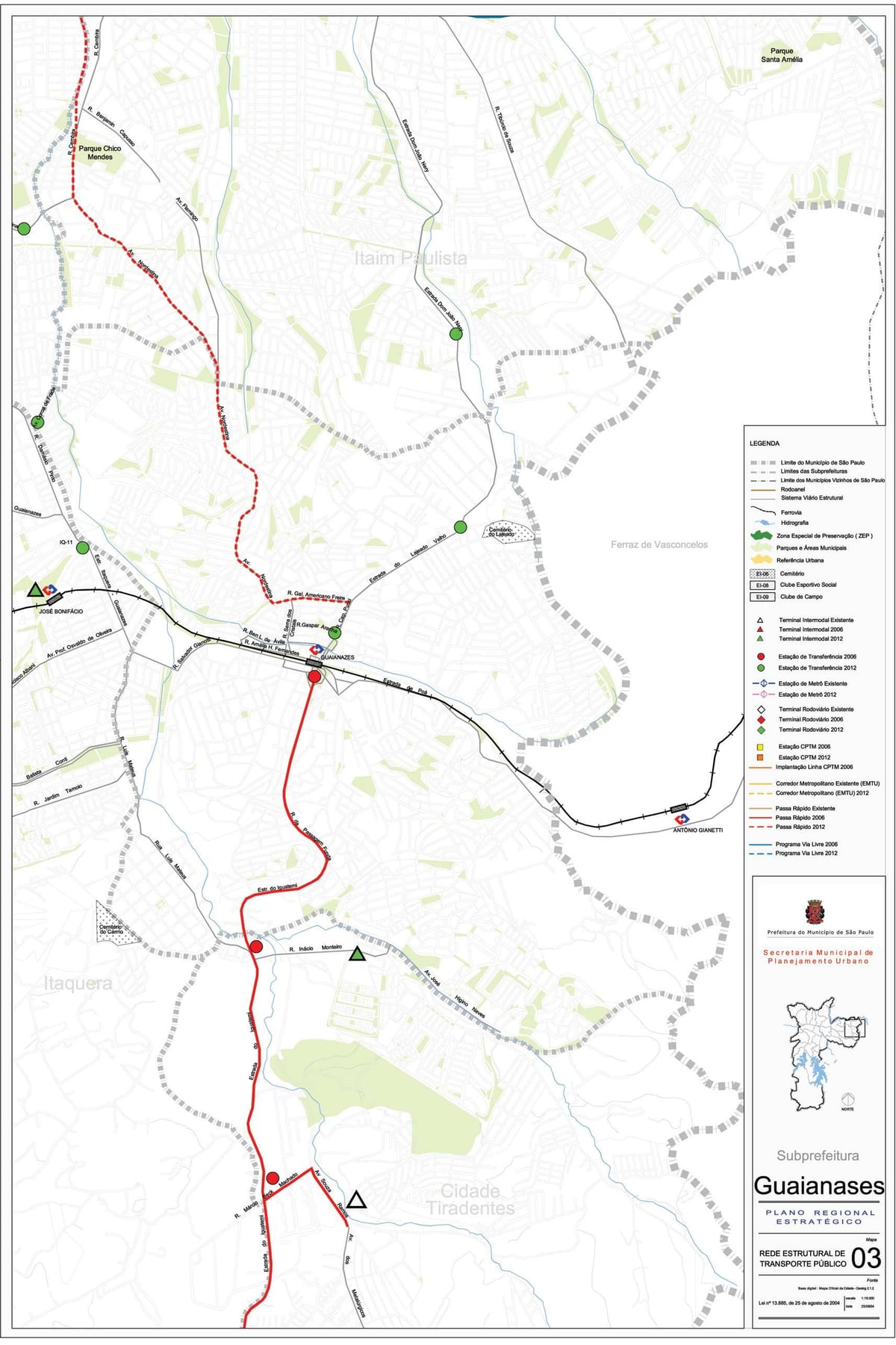 Mapa Guaianases São Paulo - Veřejné dopravě