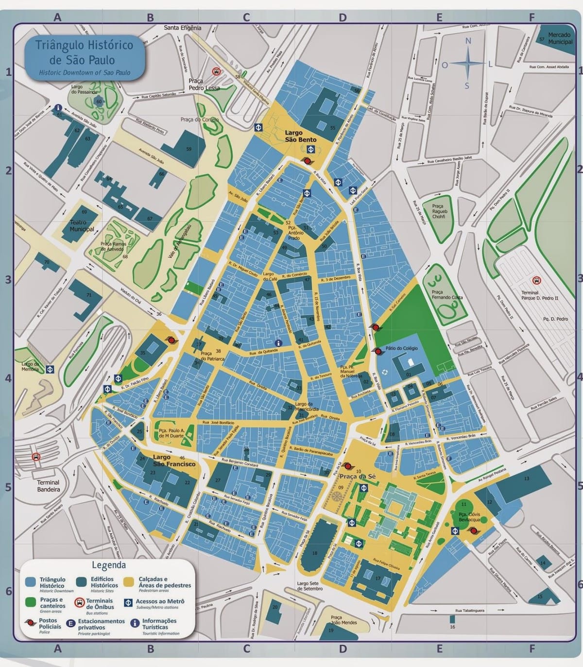 Mapa historického centra São Paulo
