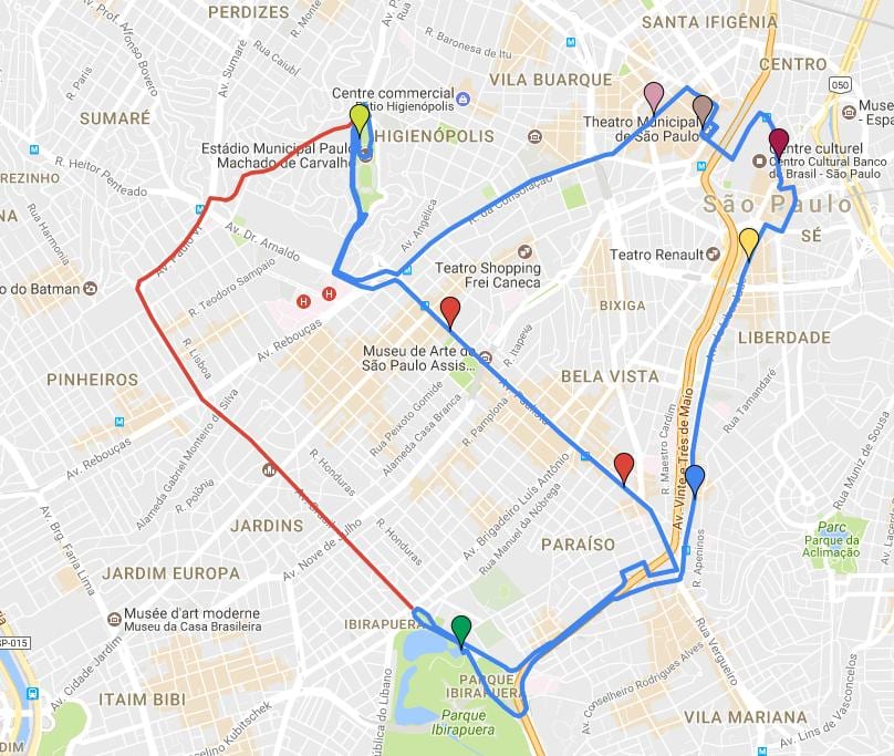Mapa kruhové turismo São Paulo - Linky