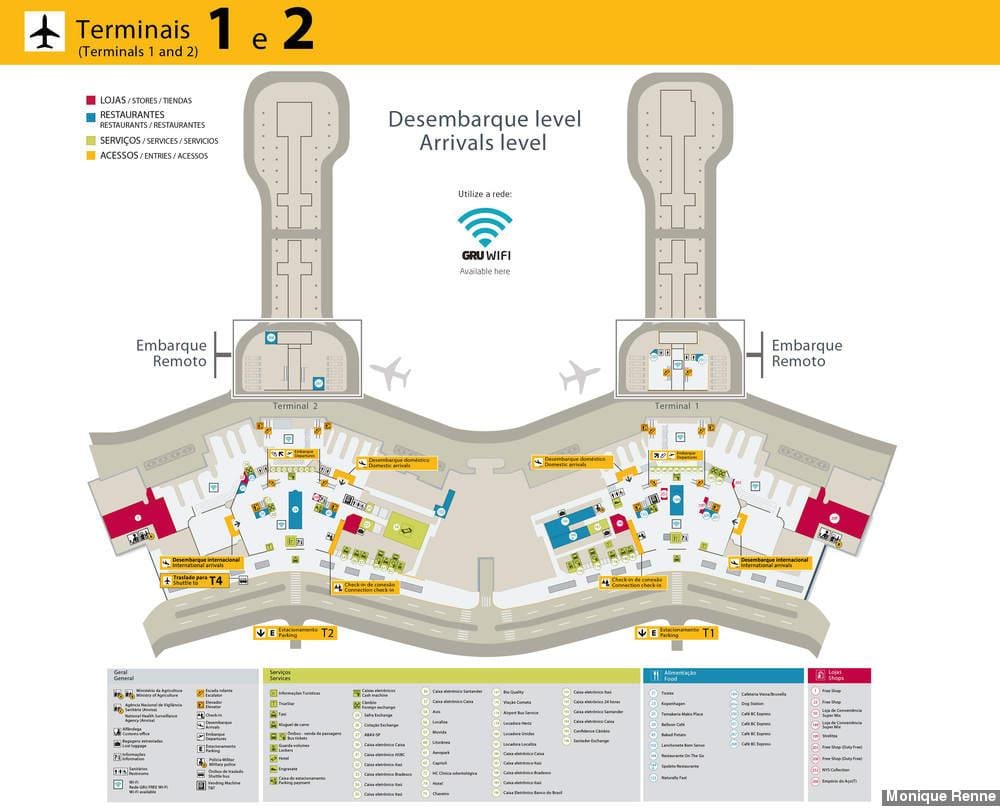 Mapa mezinárodní letiště São Paulo-Guarulhos - Terminály 1 a 2
