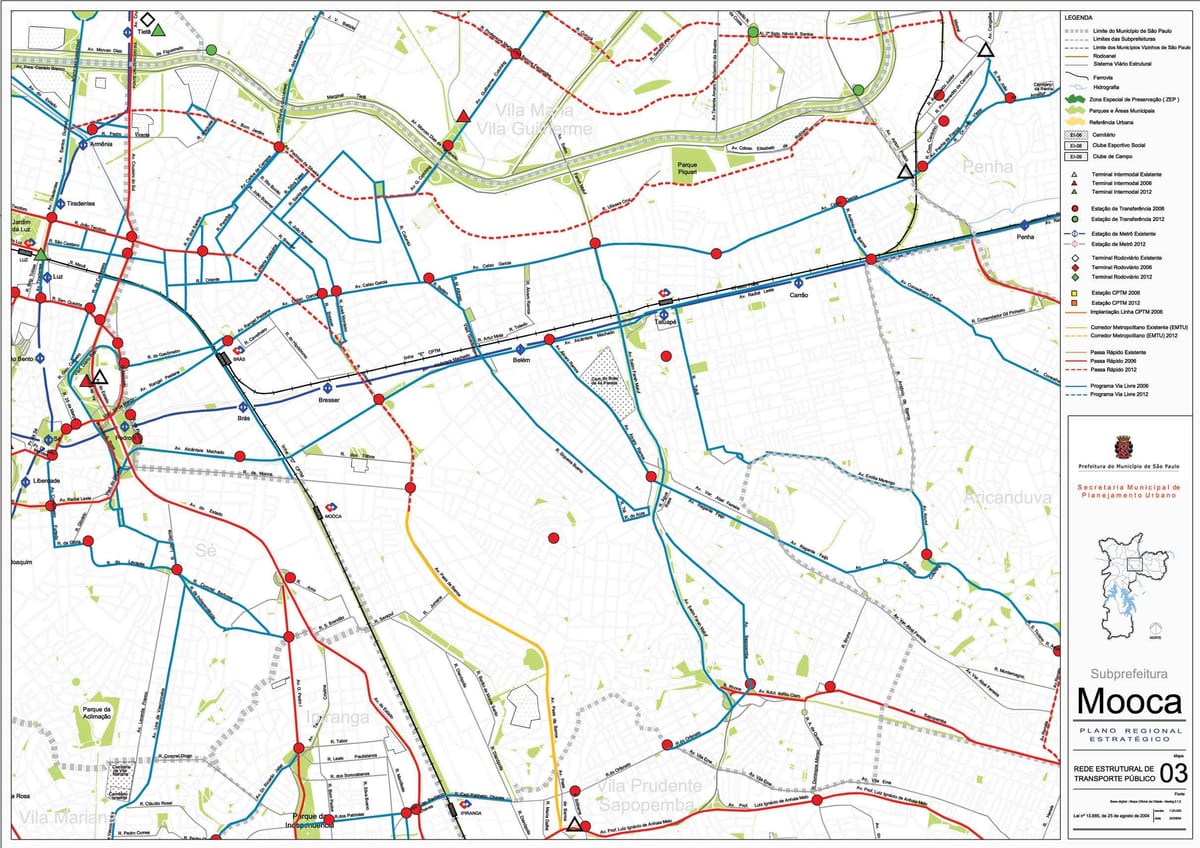 Mapa Mooca São Paulo - Veřejné dopravě