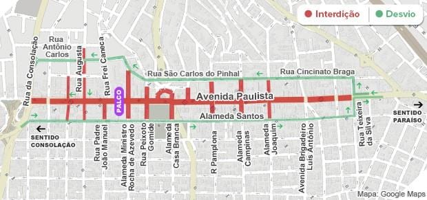 Mapa Paulista avenue v São Paulo