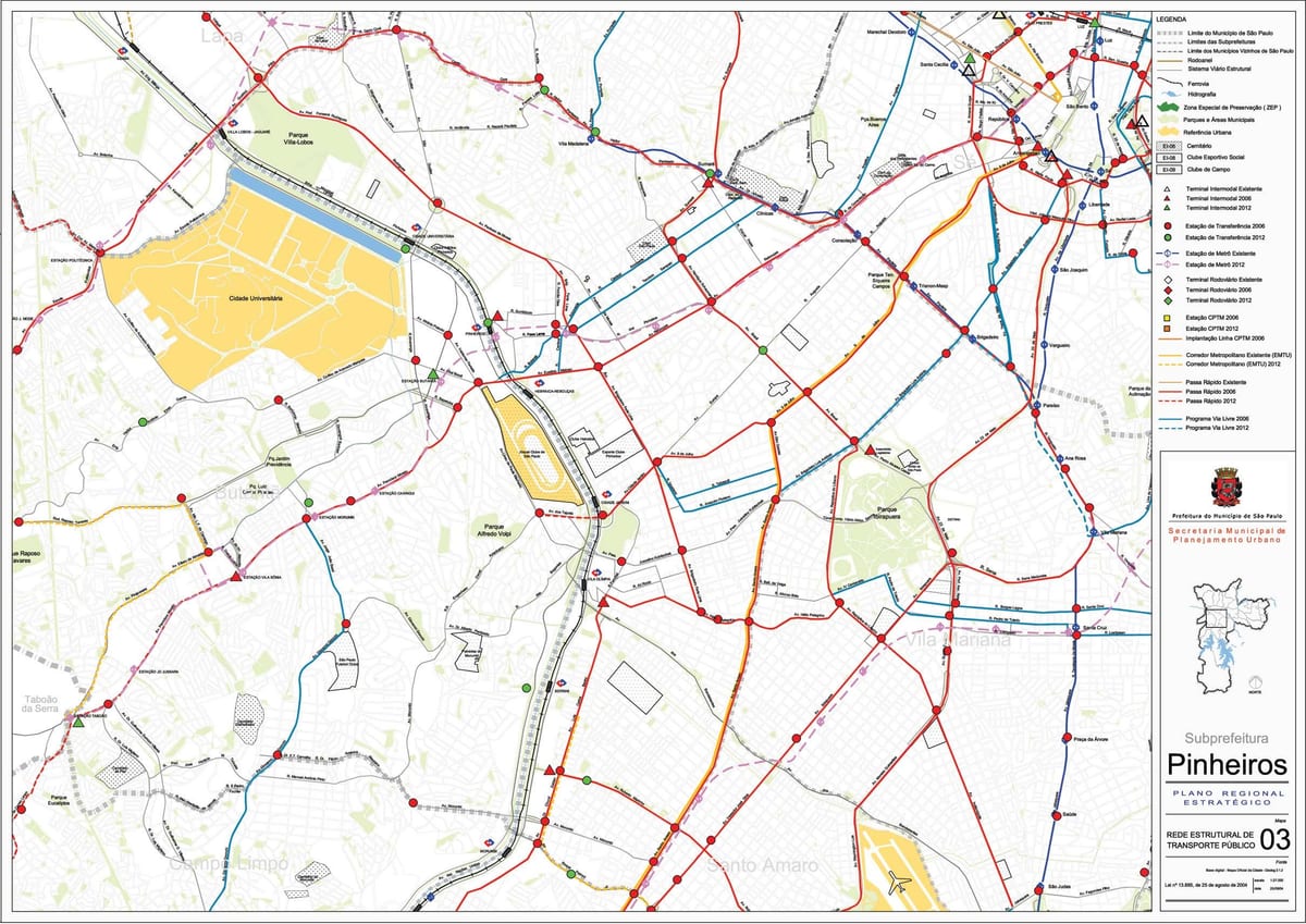 Mapa São Paulo Pinheiros - Veřejné dopravě