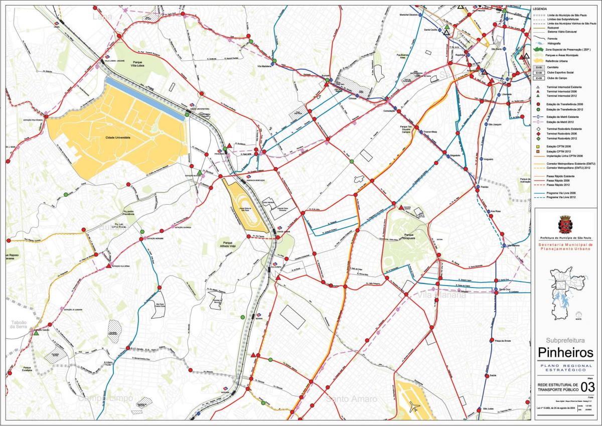 Mapa São Paulo Pinheiros - Veřejné dopravě