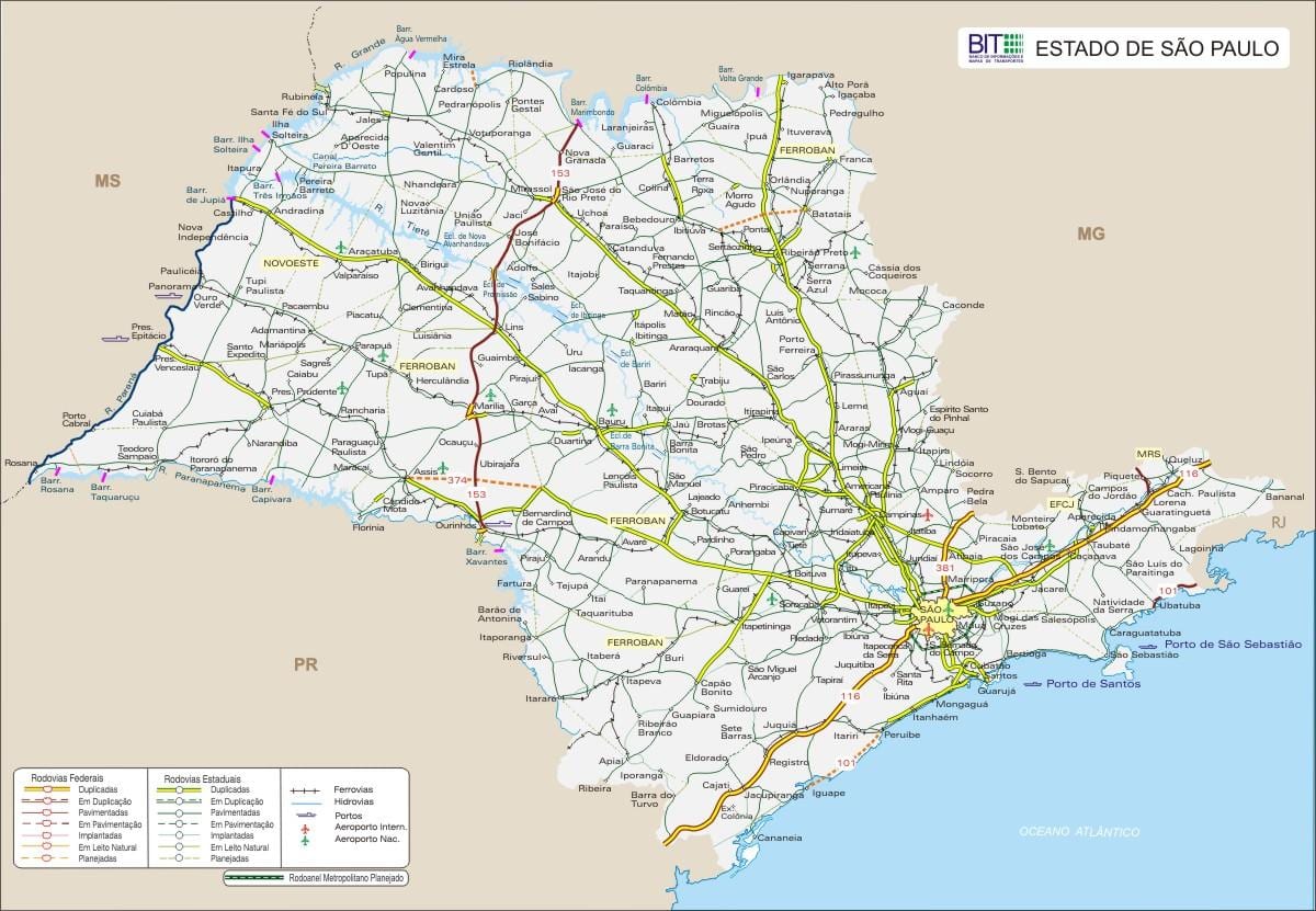 Mapa São Paulo Státní silnice