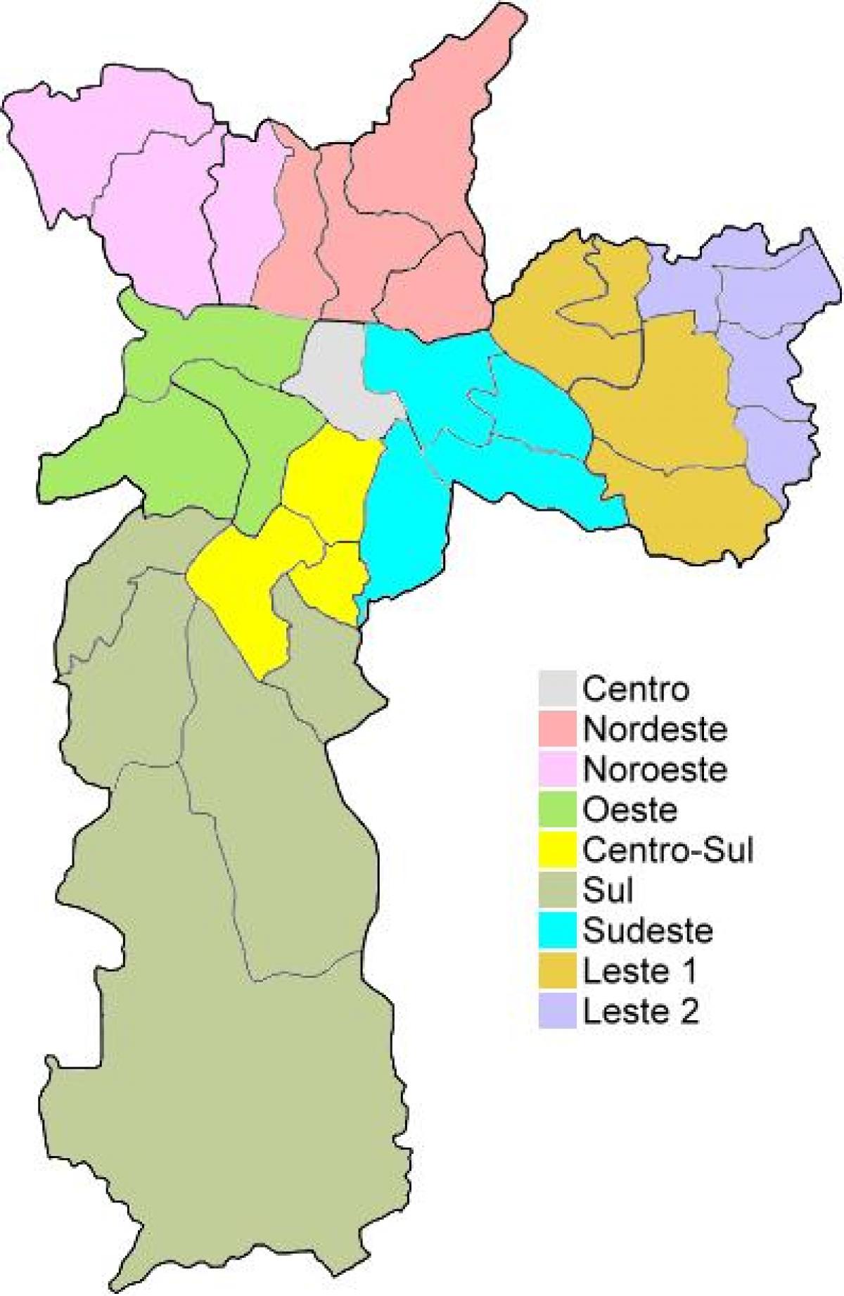 Mapa administrativních oblastí v São Paulo