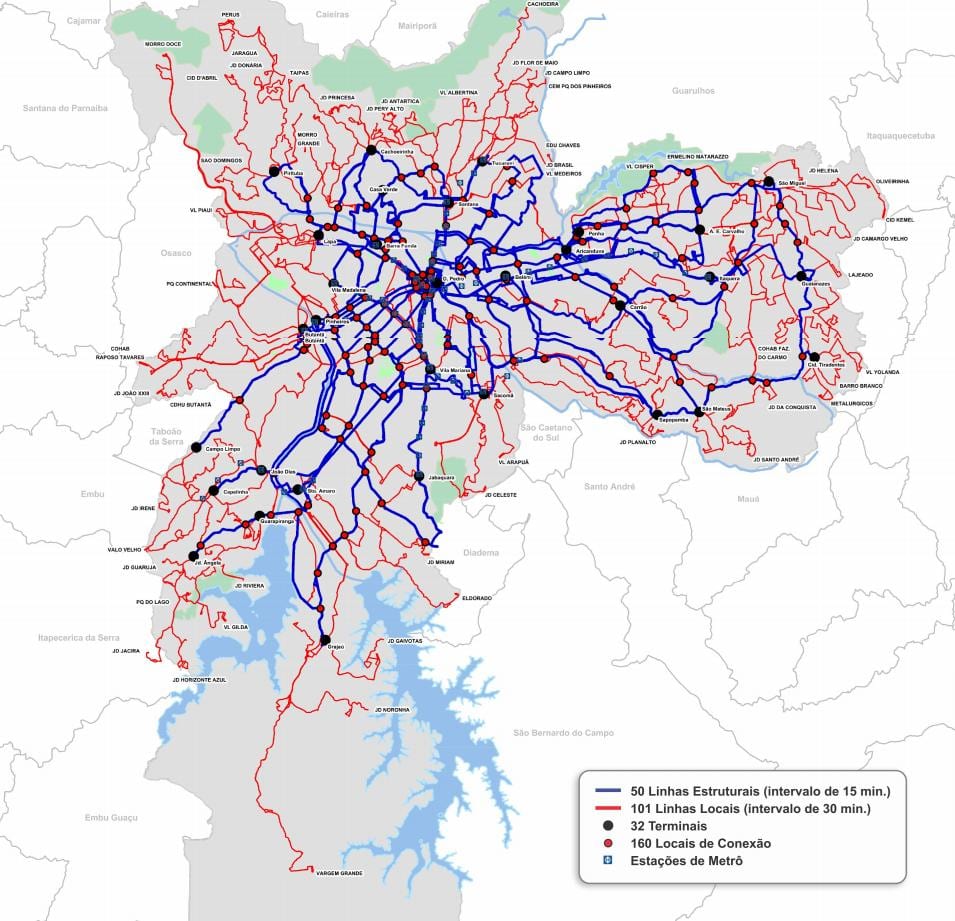 Mapa terminály autobusové Státu São Paulo