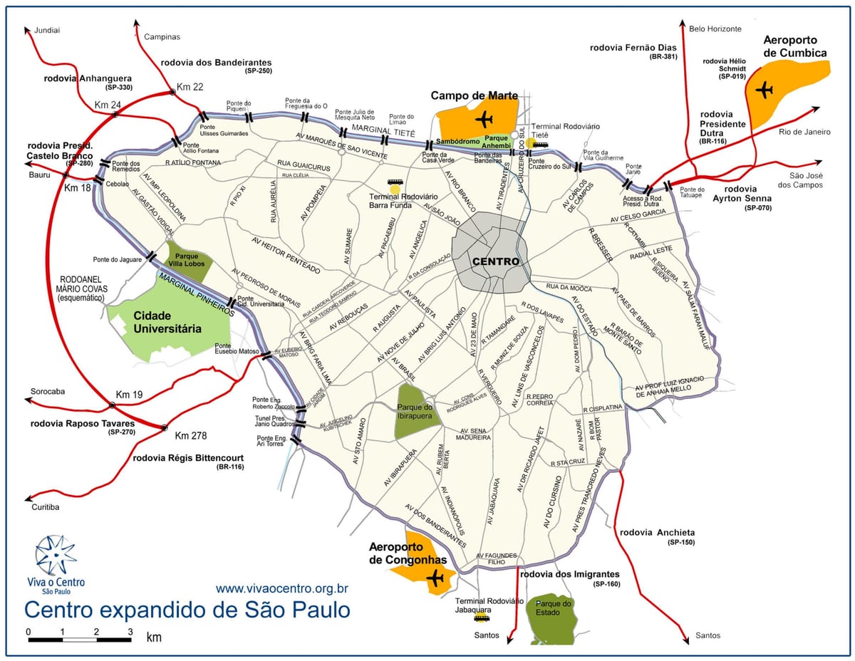 Mapa velké centrum São Paulo
