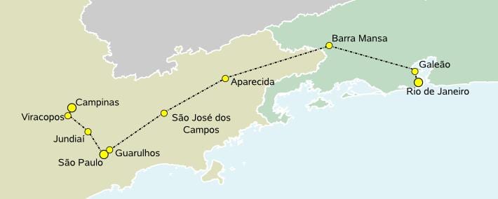 Mapa vysokorychlostní vlak São Paulo