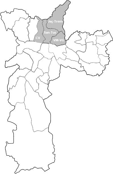 Mapa zóny Nordeste São Paulo