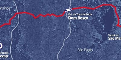 Mapa corredor BRT metropolitano Leste okruzích.