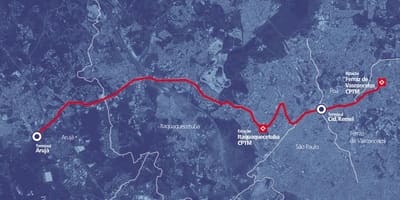 Mapa corredor BRT metropolitano Okruzích. Alto Tietê