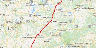 Mapa Fernão Dias dálnice - BR 381