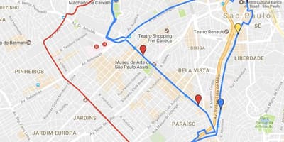 Mapa kruhové turismo São Paulo - Linky