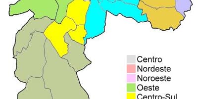 Mapa administrativních oblastí v São Paulo